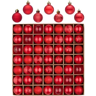 Valery Madelyn Weihnachtskugeln, 49 Stück 3cm Bruchsichere Christbaumkugeln Weihnachtskugel, Christbaumschmuck mit Aufhänger(Rot)