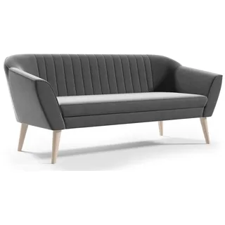 GUTTO Sofa 3 Sitzer -- SUZI -- Grau Sitzbank Samt Holzfüße Schnelle Lieferung skandinavischer Stil - schöne Steppung - Grau