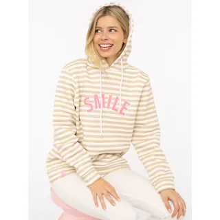 Zwillingsherz Kapuzensweatshirt »"Streifen Smile"«, gestreift, große "SMILE"- Stickerei, Kängurutasche, beige
