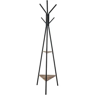 OFFICER PRODUCTS Garderobenständer mit 2 Regalböden OSLO/aus Metall/Freistehender Kleiderständer/ 6 Haken/für Bürokleidung Schals Handtaschen Hüte/Modernes Design/Schwarz/Höhe 180 cm