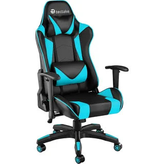 tectake Racing-Gamingstuhl Twink, Belastbarkeit 120 kg, schwarz/azur , Schwarz, Hellblau , Textil , 68x125x69 cm , Büromöbel, Bürostühle, Gaming-Sessel