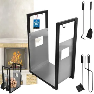 KOTARBAU Kaminholzregal Innen 0,62 m mit Ofenbesteck Schwarz/Silber