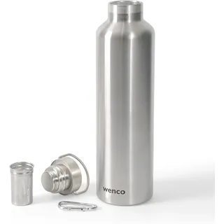 Wenco Trinkflasche Edelstahl 1l / 1000ml isoliert und auslaufsicher für kalte und heiße Getränke auch als Thermoskanne verwendbar – mit Teesieb – BPA frei – silber