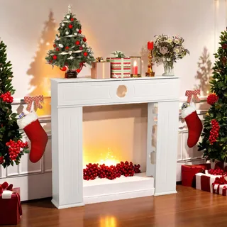 ProximaX Holz-Kaminrahmen mit Kaminkonsole, Geheimfach und Stauraum (107x100 cm) - Weiß