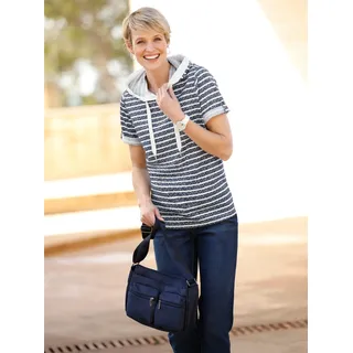 Kapuzenshirt CLASSIC BASICS "Kapuzen-Shirt", Damen, Gr. 38, ecru, marine, bedruckt, 100% Baumwolle, bedruckt, gemustert, gestreift, Rundhals, Shirts Kapuzenshirt