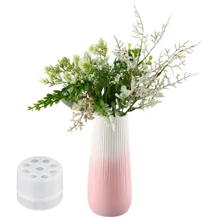 Pink Farbverlauf Keramik Vase, Blumenvase Keramik für Boho Deko, Vasen für Blumen Wohnzimmer Schlafzimmer Büro, 20 cm 7.87 Inch, Mit Blumenhalterwerkzeug