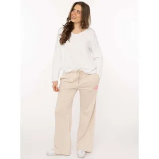 Sweathose ZWILLINGSHERZ "Feel Good Club", Damen, Gr. L/XL, N-Gr, beige, Sweatware, Obermaterial: 60% Baumwolle, 40% Polyester, bestickt, unifarben, lang, Hosen Sweathose, unifarben, kleine Stickerei