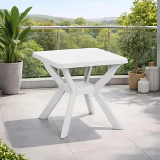 Gartentisch Reno Eckig Weiß Balkontisch Wetterfest robust 70x70x72cm - Weiß