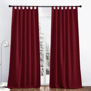 PONY DANCE Rote Vorhänge Blickdicht Gardinen Wohnzimmer 2er Set Dekoration Schlaufenvorhang Modern Thermovorhang gegen Kälte und Hitze, H 245 x B 140 cm