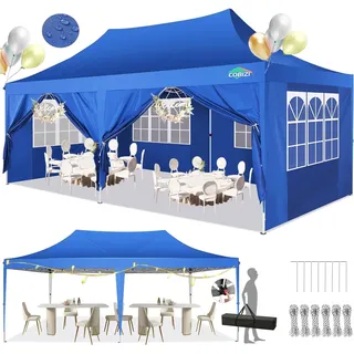 COBIZI Pavillon 3x6m Wasserdicht Stabil mit 6 Seitenteilen,Blau | Faltpavillon 3x6 Partyzelt Pop Up Camping Gartenzelt Gartenpavillon für Garten, Party, Festival, Hochzeit, UV-Schutz