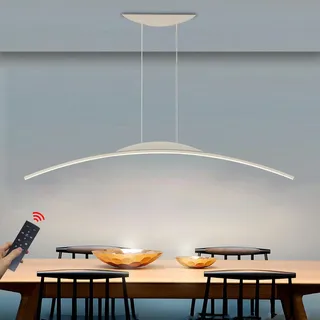 WERSVG Dimmbare LED Hängeleuchte Moderne Esstisch Pendelleuchte mit Fernbedienung Pendellampe Bogen Design LED hängende Leuchte Höhenverstellbar für Esszimmer Küche Wohnzimmer (Weiß, L120)