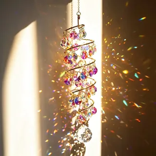 Kristall Spiral Sonnenfänger Hängende Prismen Sonnenfänger Fenster Garten | Regenbogen Hängend kristalle Glas Windspiele verspielte Deko Innenbereich Weihnachten Geburtstag Geschenk für Mama Frauen