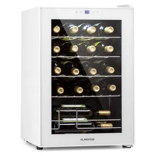 Klarstein Weinkühlschrank, 1 Zonen Getränkekühlschrank Klein, Freistehender Kleiner Weinschrank, 53L Wein-Kühlschrank mit Glastür, Indoor/Outdoor Flaschenkühlschrank, Wine Fridge 20 Flaschen - Weiß
