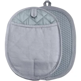 Silikon-Topflappen mit Taschen, rutschfest, gerippt, für Küche, hitze- und wasserabweisend, heiße Pads und Ofenhandschuhe zum Kochen, Backen, 24,9 x 19,1 cm, Grau, 2 Stück