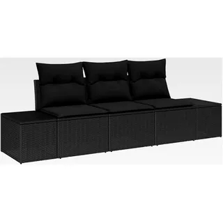 3-teiliges Garten-Sofa-Set mit Kissen Schwarz Poly-Rattan Lounge Sofa Outdoor