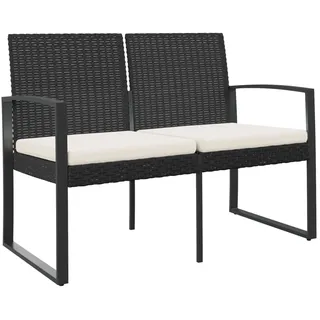 vidaXL Gartenbank 2-Sitzer mit Kissen Schwarz PP-Rattan