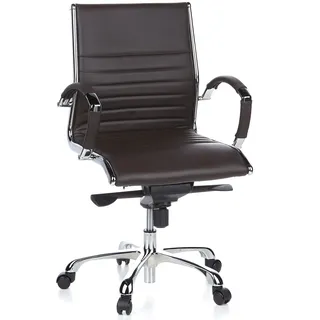 HJH Office Profi Chefsessel PARMA 10 Leder Braun/Chrom moderner Bürostuhl, mittelhohe Rückenlehne