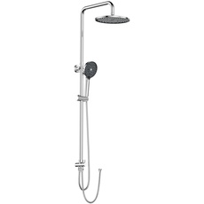 Regendusche Duschsystem ohne Thermostat und Armatur, YEAUPE PRO Duschsets mit Kopfbrausen(Φ250mm), Duschkopf mit 6 Strahlarten und Duschstange (längenverstellbar), Halterung und 1,60m Schlauch, Chrom