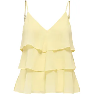 Trägertop ONLY "ONLLINN LIFE FLOUNCE SINGLET WVN NOOS", Damen, Gr. M, double cream, Web, Obermaterial: 100% Polyester, unifarben, regular fit normal, V-Ausschnitt, Tops Trägertop, Kunstfaser, regular fit