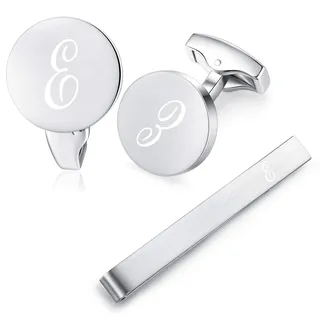 Honey Bear manschettenknöpfe & krawattennadel Set Initialen Buchstabe Herren Edelstahl Hochzeit Cufflinks Manschettenknopf Silber (E)