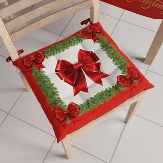 PETTI Artigiani Italiani – Weihnachts-Küchenstuhlkissen, 6er-Set, weihnachtliche Stuhlhussen aus Mikrofaser mit Bändern, 100% Made in Italy