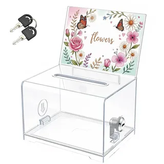 Acrylspendenbox, Spendenbox Abschließbar, Wahlurne Acryl Spendenbox mit Schlüssel, Verdicktes Acryl, Spardose Transparent, mit Aufkleber, für Abstimmungen, Gewinnspiele, Wettbewerbe