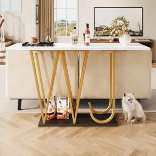 Sweiko Flurtisch (1 Stück) 120 x 29,5 x 80 cm Esstisch, Küchentisch, Balkontisch, Esstisch aus Holz, Tischplatte mit Marmoroptik