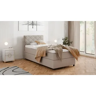 Homesy Boxbett Diamaro 100x200 cm mit Bettkasten und Topper - Dunkelbeige , Beige , Holz , Mode , 100x200 cm , Oeko-Tex® Standard 100 , Schlafzimmer, Betten, Boxspringbetten