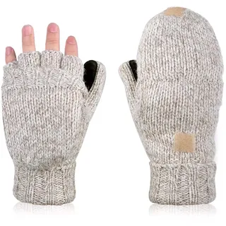 AOKAY Winter Handschuhe Fingerlose Fäustlinge Damen Fingerhandschuhe Fingerlos Handschuhe Strick Handschuhe mit Flip Top (Vintage-Beige)