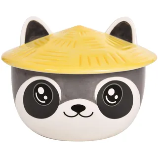 Elbenwald Waschbär Kawaii Schale mit Deckel für Anime Fans Ramen-Bowl Müslischale rundumbedruckt 550 ml Keramik grau