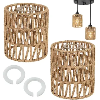 Lampenschirm Boho 2 Stücke Rattan Lampenschirm Korbgeflecht (H 15cm) Tischleuchte Ersatzschirm Zubehör für Deckenleuchten Pendelleuchten Stehlampe Hängelampenschirme