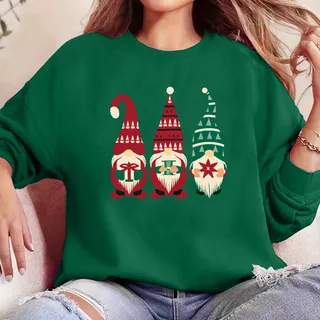 Rundhalspullover Damen Weihnachten Fleecepullover mit Weihnachten Druck,Grün, 2XL