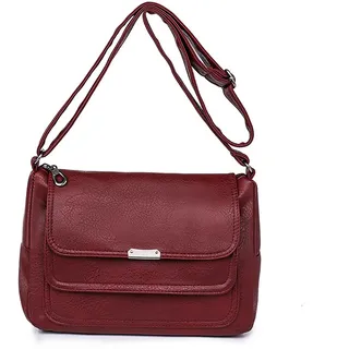 Ray-Velocity Damen Vintage Umhängetaschen, Schultertaschen mit Mehreren Taschen, Leicht Handtasche für Alltag Arbeit Einkaufen Reise (A, Rot)