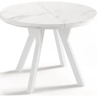 Designer Runder Ausziehbarer Esstisch - Loft-Stil, Industriell, Platzsparend - Weiße Beine - 100 bis 150 cm - für 6-8 Personen - Hergestellt in EU - Weiß Marmor - 150 cm - Weiß