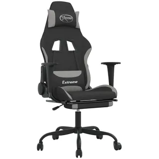 vidaXL Gaming-Stuhl mit Massage & Fußstütze Schwarz und Hellgrau Stoff - Grau