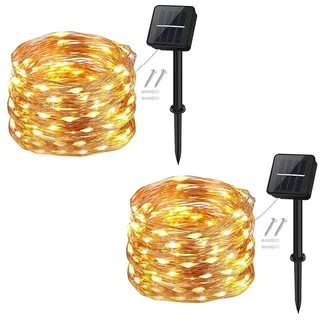 cshare Solar Lichterkette Outdoor, 2 Stück 12M 120 LEDs Solar Lichterketten Kupferdraht Außen mit 8 Modus Wasserdicht für Garten, Balkon, Terrasse, Balkon, Tor, Hof, Hochzeit, Party Deko(Warmweiß)