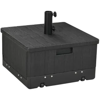 Outsunny Sonnenschirmständer mit Griff, Rollen, Hochbeet, bis 80 kg Sand befüllbar für Ø38/48 mm Schirmstangen Schwarz , Kunststoff , 53x53 cm , Sonnenschutz, Sonnenschirmständer