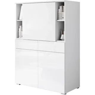 OTTO home "Paris, Moderner PC-Schrank mit klappbarer Arbeitsfläche", 1 Stk. tlg. 2 Schubladen, Push-to-Open und verstellbare Einlegeböden, Breite 90 cm, weiß matt, weiß hochglanz),