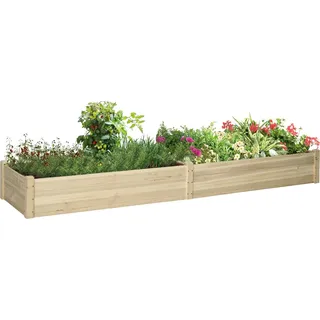 Blumenkasten Holz Pflanzkasten Mit 2 Bereichen Für Gemüse & Kräuter, Natur, 244X61,5X27Cm