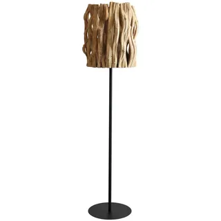 P & B Stehleuchte , Schwarz , Holz , Treibholz , massiv , rund , 33x140x33 cm , Fußschalter , Lampen & Leuchten, Innenbeleuchtung, Stehlampen, Stehlampen