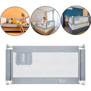 YUENFONG Kinder Bettgitter Bettschutzgitter Kinderbettgitter Babybettgitter höhenverstellbar Rausfallschutz, für Kinder, 150cm - Grau