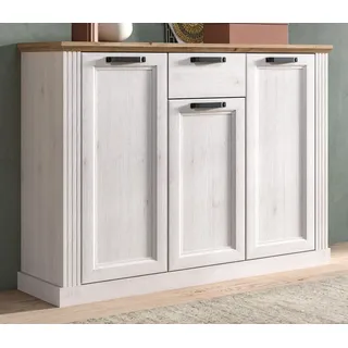 Kommode "Elora" weiß Pinie und Viking Eiche Landhaus Sideboard 139 x 103 cm - Naturbelassen