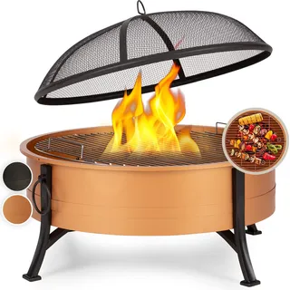 Blumfeldt Feuerschale mit Grillrost, Outdoor Stahl-Feuerschale Groß, Mobile Garten-Feuerschale 75 cm, Feuerschalen mit Festem Stand, Wetterfeste Feuerschale für den Garten, Runde Feuerstelle