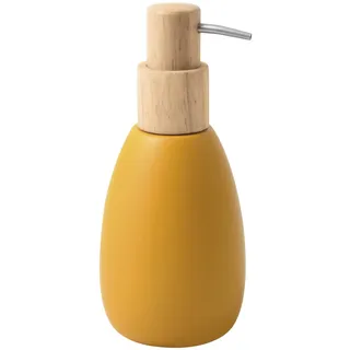 Spirella Seifenspender Sven Polyresin & Holz, 260 ml, Safran | Nachfüllbar für Flüssigseife und Lotion, gleichmäßige Dosierung, freistehend ohne Bohren, matte Oberfläche