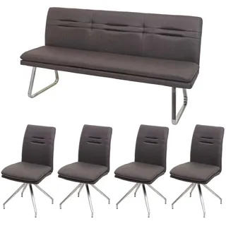 MCW Esszimmer-Set Grau, Braun 5er-Set , Textil , 180x90x60 cm , Esszimmer, Bänke, Sitzbänke