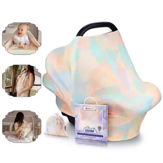 NatureBond Stillschutz Stillen | Atmungsaktiver und sicherster Baumwollbezug Mehrzweck für Baby Autositzbezüge Baldachin Einkaufswagenbezug Schal Licht Decke Kinderwagen (Sunset Orange)