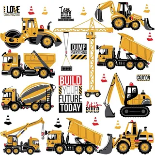WandSticker4U®- Wandtattoo BAGGER XXL für Kinderzimmer (85x44 cm) I Wandsticker Bagger groß Baustelle Traktor Fahrzeuge Autos Babyzimmer I Wandaufkleber Kinderzimmer Deko Junge Möbel Aufkleber