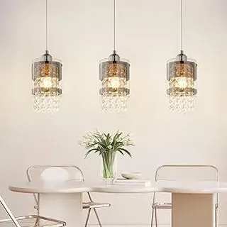 ZMH Pendelleuchte Esstisch Hängelampe 3 Flammig E27 Glas Hängeleuchte Höhenverstellbares Kronleuchter 150CM Modern für Wohnzimmer Schlafzimmer - Silber