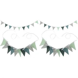 AiQInu Wimpelkette Stoff, Wimpelkette Kinderzimmer Deko, Girlande Stoff für Heimbetten Kinderbetten und Kinderbetten (Morandi Frisches Grün) (Packung mit 2)