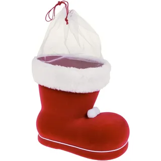 IDENA Weihnachtsdeko, Nikolausstiefel, Rot, beflockt, 23x20x13cm
